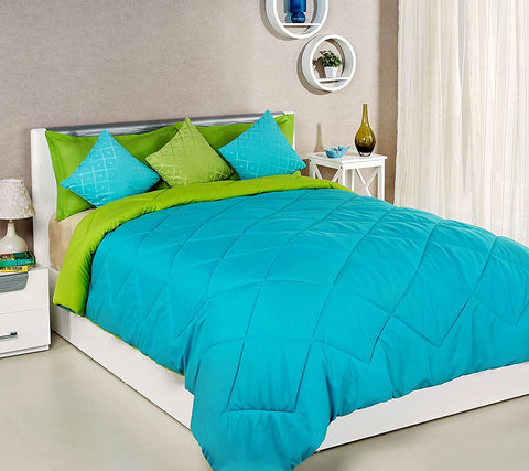 RIAN Microfiber All-Weather Double Bed Reversible Comforter (Aqua Blue & Olive Green)