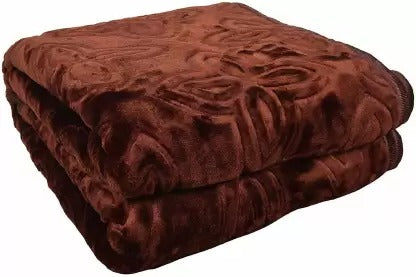 RIAN Super Soft Mink Plain Blanket for Double Bed (Brown)